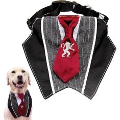 Coleira bandana de casamento para cães com gravata borboleta, fantasias formais de cachorro de smoking ajustável, presentes de aniversário de noivado para cães pequenos, médios e grandes (modelo de