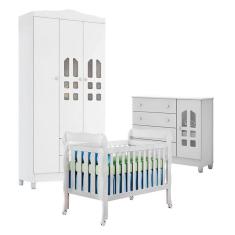 Quarto de Bebê New Selena 3 Portas com Berço Lila e Cômoda Selena Branco Brilho – Carolina Móveis