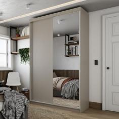 Guarda-roupa Solteiro 100% Mdf Bp com 2 Portas e 1 Espelho Geneve Panna