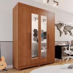 Guarda-roupa Solteiro 4 Portas 3 Gavetas com Espelho com Pés Roma Espresso Móveis Cinamomo