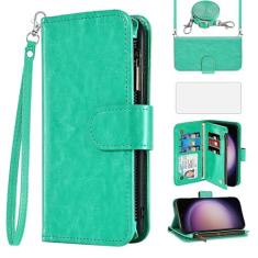 Asuwish Capa de celular para Samsung Galaxy S23 5G carteira com protetor de tela alça transversal flip zíper suporte para cartão slot de crédito suporte S 23 23S GS23 G5 SM-S911U 6,1 polegadas