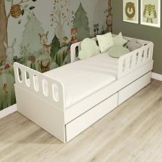 Cama Solteiro Mdf BP com 02 Gavetas Grades e Cabeceira Megamobilia