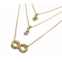 Colar Cordão Triplo Três Correntes Infinito Folheado 18k