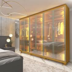 Guarda-roupa Casal 6 Portas com 6 Portas Reflecta com Pés com Led Imperatriz Naturale