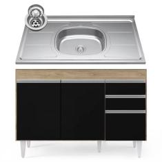 Balcão Gabinete com Pia Inox 120cm Michigan Castanho/Preto - Lumil - L