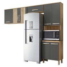 Armario de Cozinha Fit com 8 Portas 261 cm - Nicioli, Freijo/Chumbo
