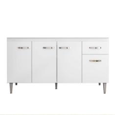 Balcão Gabinete Para Pia Sem Tampo 150cm 4 Portas E 1 Gaveta  Gabriela Branco-preto