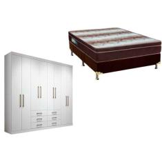 Cama Box Casal + Colchão Light Ortobom + Guarda Roupa Master 8.6 Branc