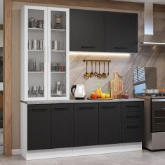 Armário de Cozinha Compacta 190cm com Cristaleira Branco/Preto Agata M