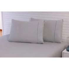 Jogo Lençol 4 Peças Cama Viúva Percal 200 Fios Cinza