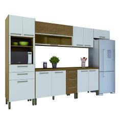 Armário de Cozinha Completa Com Balcão Ametista Kits Paraná Nicho Para Micro-Ondas 12 Portas 5 Gavetas Freijo/Bco
