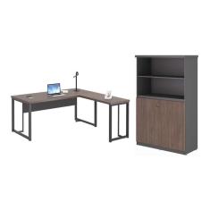 Escrivaninha Em L Com Armario Albania Freijó Preto