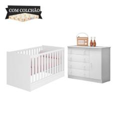 Quarto De Bebê Completo Doce Sonho Branco Com Colchão Qmovi