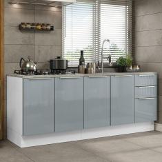 Kit com 2 Balcões de Cozinha Madesa Lux 4 Portas 3 Gavetas (Sem Tampo e Pia) - Branco/Cinza