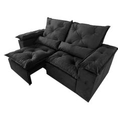 Sofá 3 Lugares Retrátil e Reclinável Tunisia 200cm Tecido Veludo Cor Preto