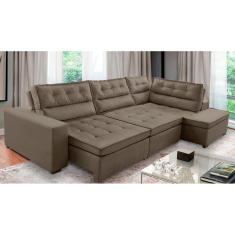 Sofá de Canto Retrátil e Reclinável com Molas 3,00x2,00 Virginia Suede Cappuccino Adonai Estofados