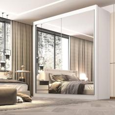 Guarda Roupa Casal 2 Portas com Espelho 6 Gavetas 100% MDF California Branco