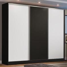 Guarda Roupa Casal 100% MDF Madesa Zurique 3 Portas de Correr - Preto/Branco/Preto