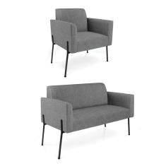 Sofá Namoradeira e Poltrona Pé de Ferro Preto Marisa Linho Grafite D03 - D`Rossi