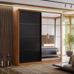 guarda-roupa casal com espelho belga flex 2 pt 3 gv nogueira e preto