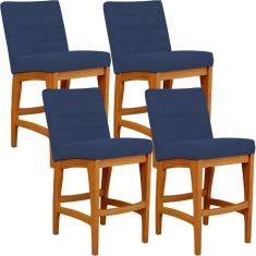 Kit 04 Banqueta Baixa Cozinha Bancada L02 Azul Marinho