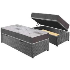 Cama Box Baú Solteiro: Colchão Espuma Polar D33 Pérola Premium + Base CRC Suede Gray(88x188)