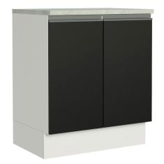 Balcão de Cozinha Madesa Glamy 70cm 2 Portas Branco Preto