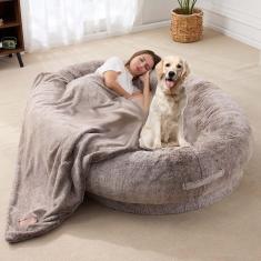Cama de cachorro de tamanho humano, cama de cachorro humano, cama de cachorro humana de pele sintética lavável para pessoas cochilando, cama de cachorro ortopédica cochilando, cama de cachor