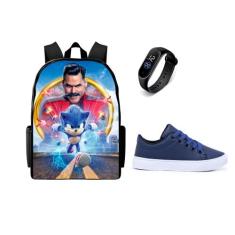 Conjunto masculino Escolar Lançamento Mochila Mais Relogio E Tenis  - 