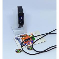 Kit Relógio Infantil Digital Led Menino Esportivo Silicone + Colares A