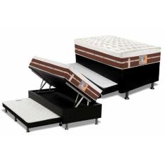 Cama Box Baú c/Auxiliar Solteiro: Colchão Molas Castor Pocket Silver S