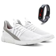Kit Tênis Venetto Caminhada Leve Conforto + Relógio Digital, 37, Branc