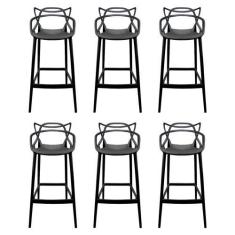 Kit 6 Banquetas Allegra Alta Master Preta Cozinha Americana Balcão Pol