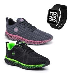 O Kit 2 Pares de Tênis + Relógio Quadrado – Seu Estilo, Sua Praticidade-Unissex