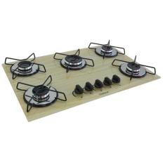 Fogão Cooktop Chamalar 5 Bocas Ultra Chama Bivolt XP, Amadeirado claro