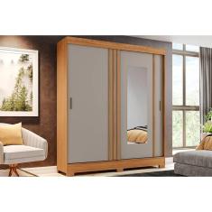 Guarda Roupa Casal 2 Portas De Correr (1 c- Espelho) E 2 Gavetas c- Pés Briz B353 Nature-cinza - Henn