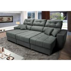Sofá Retrátil E Reclinável Cama Inbox Diamond 2,52m Tecido Suede Velusoft Cinza