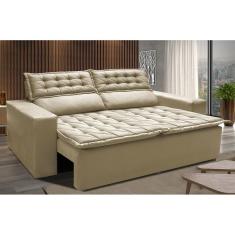 Sofá 3 Lugares Retrátil E Reclinável Cama Inbox Slim 1,80m Velusoft Bege