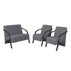 Conjunto Vênus Braço Madeira D Salla 2 Poltronas De 1 Lugar E 1 De 2 Lugares Suede