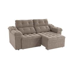 Sofá 4 Lugares Retrátil e Reclinável Sierra Molas Veludo Cinza Claro 2