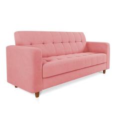 Sofá 03 Lugares Arezzo Suede Rosê Pés Chanfrado Castanho