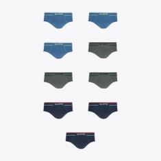 Kit 9 Cuecas Lupo Slip Fio Texturizado Sortidos 00624-003, Azul, Cinza