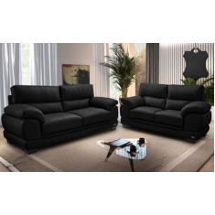 Conjunto Sofá de Couro Legítimo 3 e 2 Lugares Cama Inbox Don Arturo 2,26x1,76m Preto