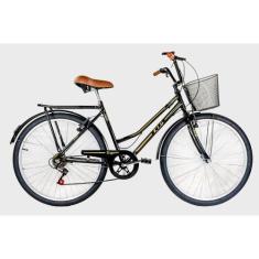Bicicleta Aro 26 Kls Retro Sport Freio V-Brake 6 Marchas, Preto, Doura
