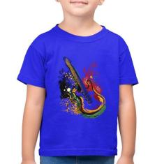 Camiseta Algodão Infantil Guitarra Reggae - Foca na Moda, Azul royal, 