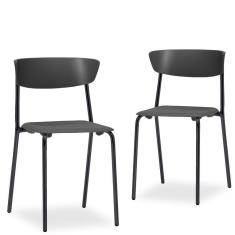 Kit 02 Cadeiras Fixa Base Preta Empilhável Bit F02 Preto