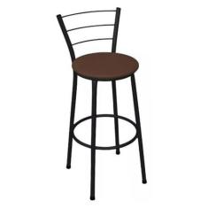 Banqueta Alta Preta com Encosto para Cozinha Assento Marrom - Fortmix