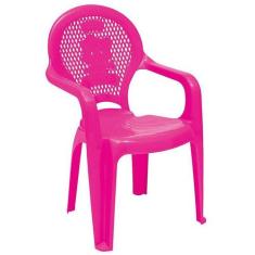 Cadeira Plastica Monobloco Com Bracos Infantil Estampada Catty Rosa -