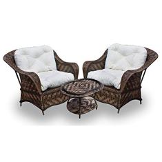 Conjunto de Poltronas Fibra Sintética Nairóbi - 2 Poltronas + 1 Mesa Centro - Tecido Duna Cru