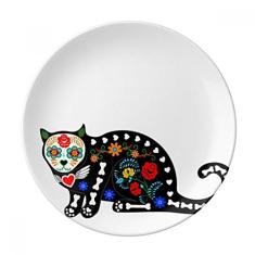 Prato de sobremesa de porcelana decorativa para Halloween com flor de gato preto, 20,32 cm, jantar em casa